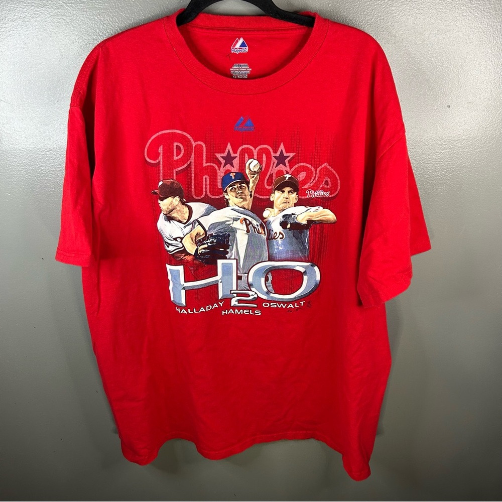 Philadelphia Phillies Majestic MLB H2O Halladay Hamels Oswalt Red Shirt Size XL